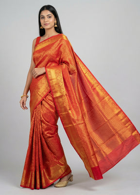 Red Kanjivaram Silk Saree With Blouse Piece