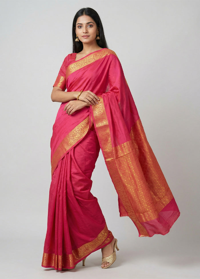 Pink Kanjivaram Silk Saree With Blouse Piece