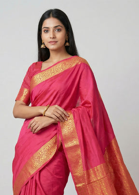 Pink Kanjivaram Silk Saree With Blouse Piece