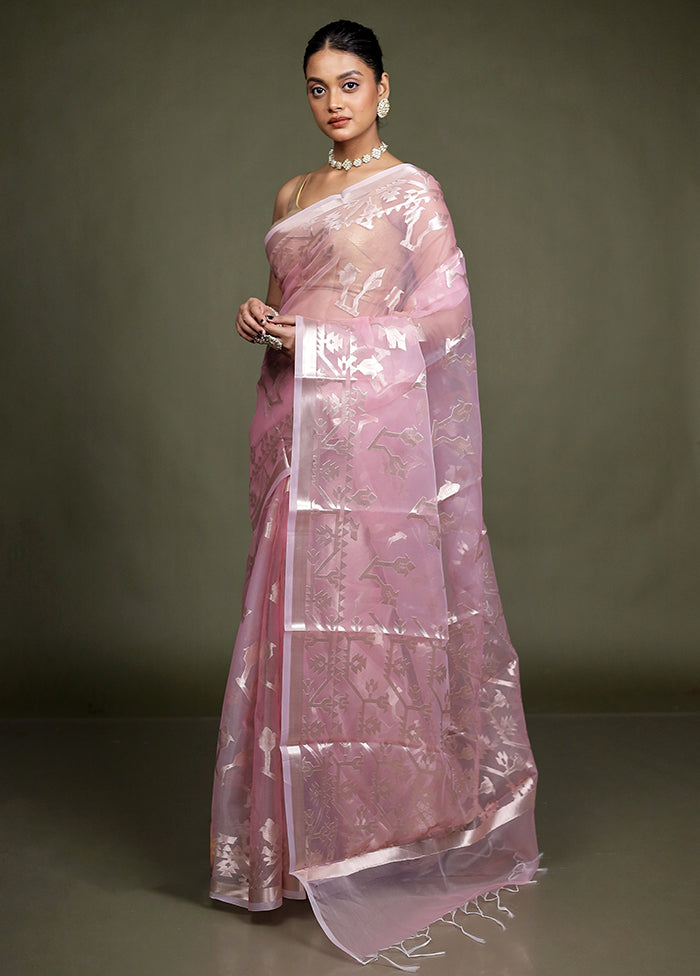 Pink Organza Saree With Blouse Piece