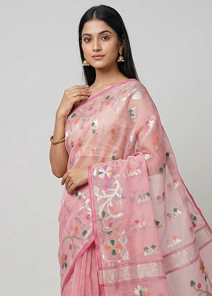 Pink Organza Saree With Blouse Piece