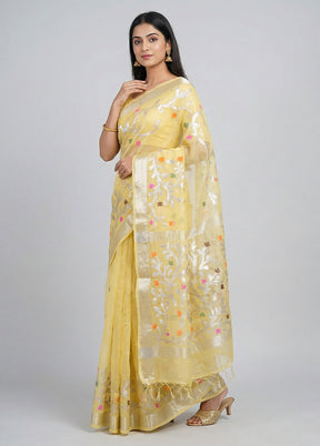 Cream Organza Saree With Blouse Piece