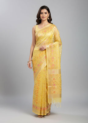 Yellow Organza Saree With Blouse Piece