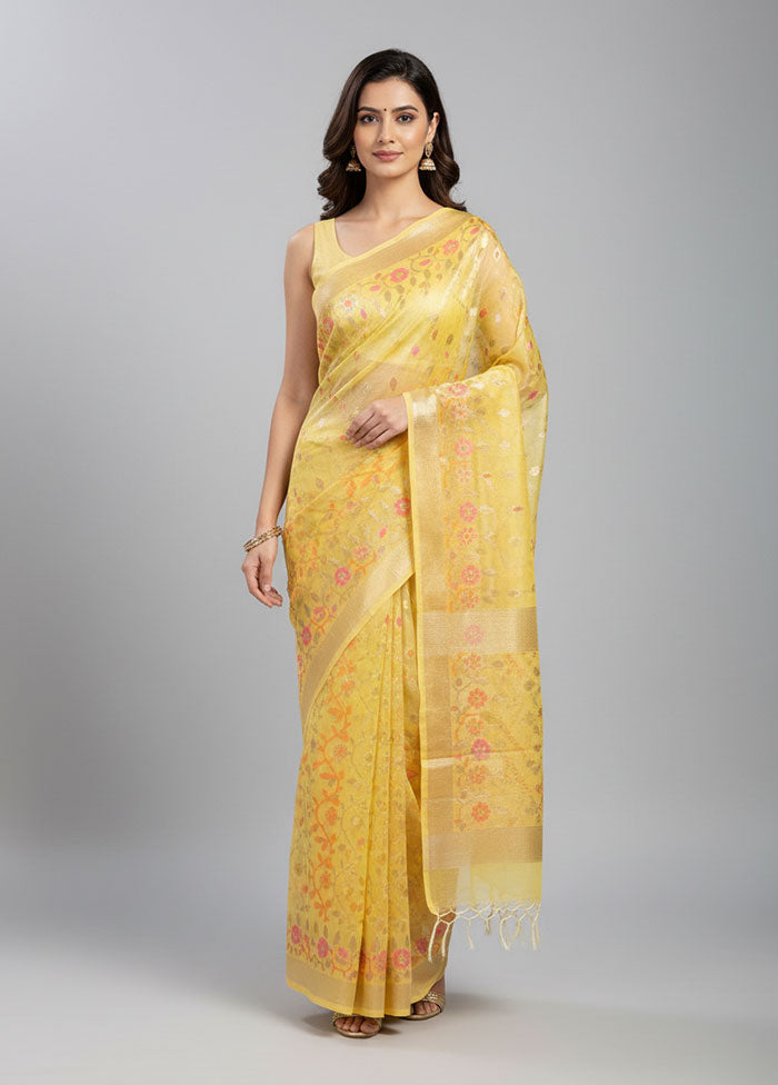 Yellow Organza Saree With Blouse Piece
