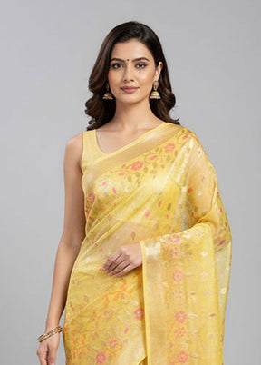 Yellow Organza Saree With Blouse Piece