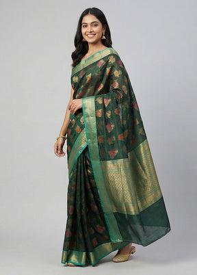 Green Kora Silk Saree With Blouse Piece