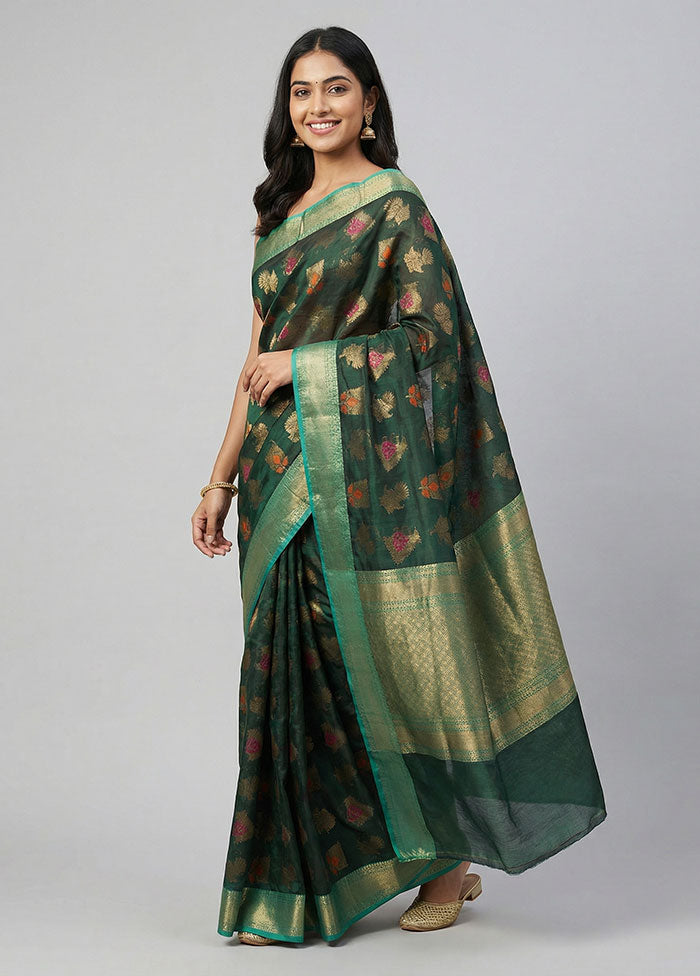 Green Kora Silk Saree With Blouse Piece