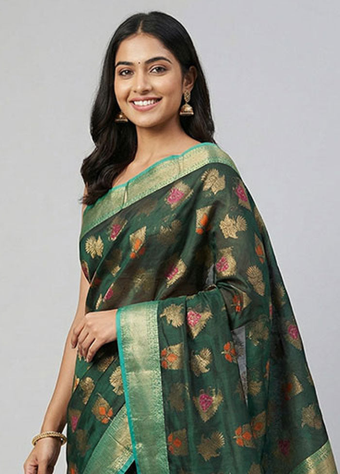 Green Kora Silk Saree With Blouse Piece