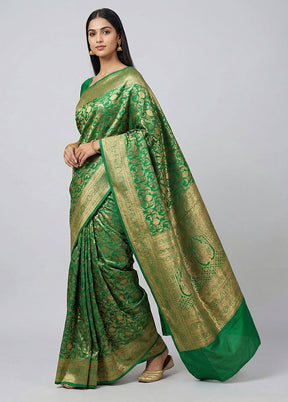 Green Handloom Kanchipuram Pure Silk Saree With Blouse Piece