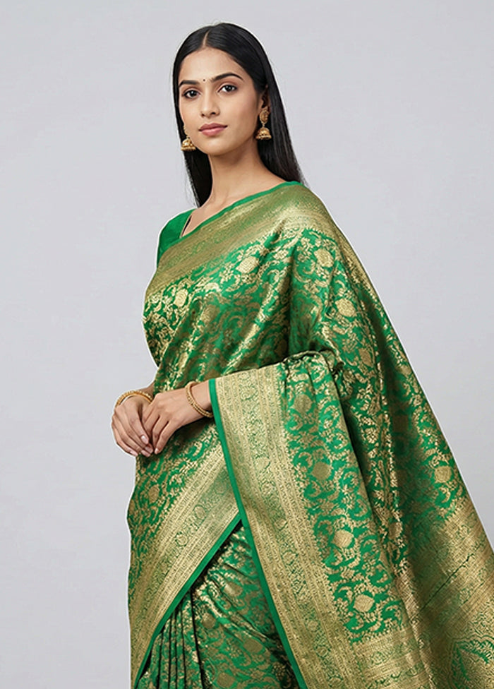 Green Handloom Kanchipuram Pure Silk Saree With Blouse Piece