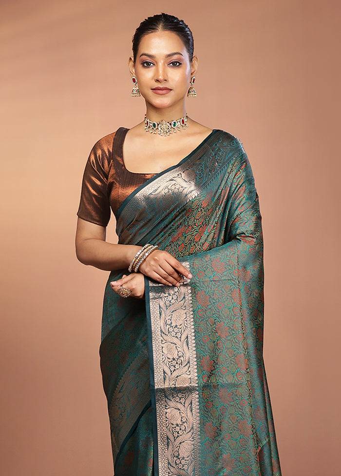 Blue Jamewar Silk Saree With Blouse Piece