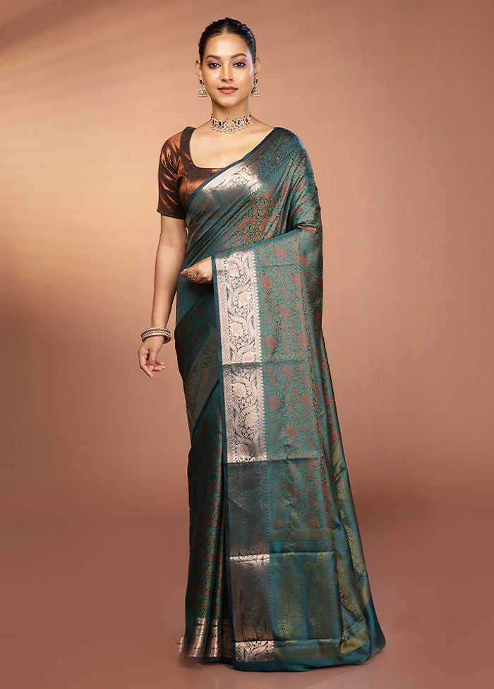 Blue Jamewar Silk Saree With Blouse Piece