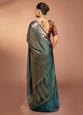 Blue Jamewar Silk Saree With Blouse Piece