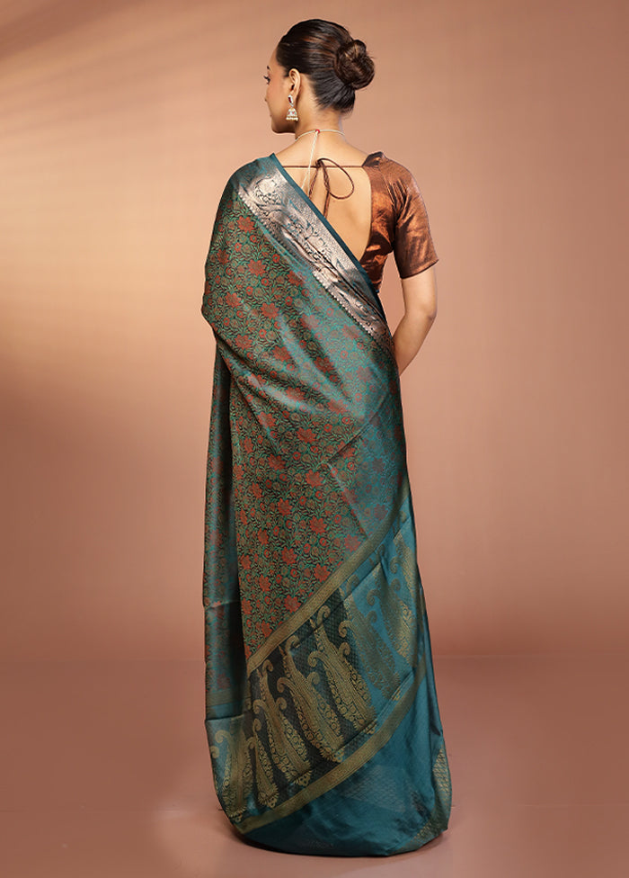 Blue Jamewar Silk Saree With Blouse Piece