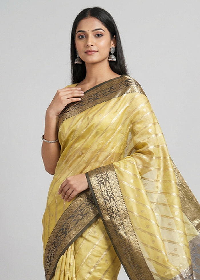 Yellow Organza Saree With Blouse Piece