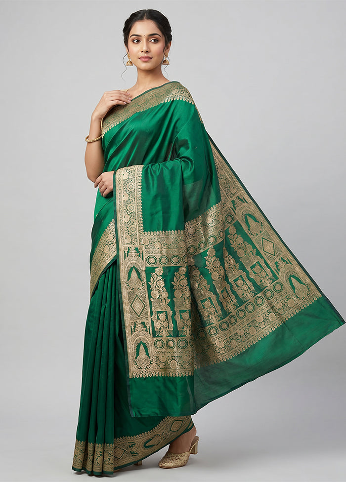 Green Banarasi Silk Saree With Blouse Piece