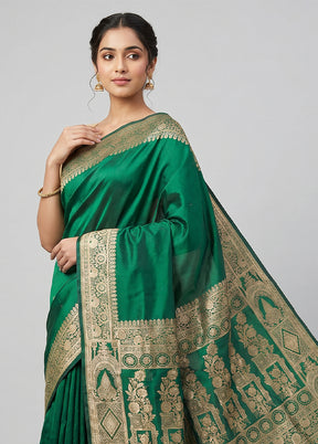Green Banarasi Silk Saree With Blouse Piece