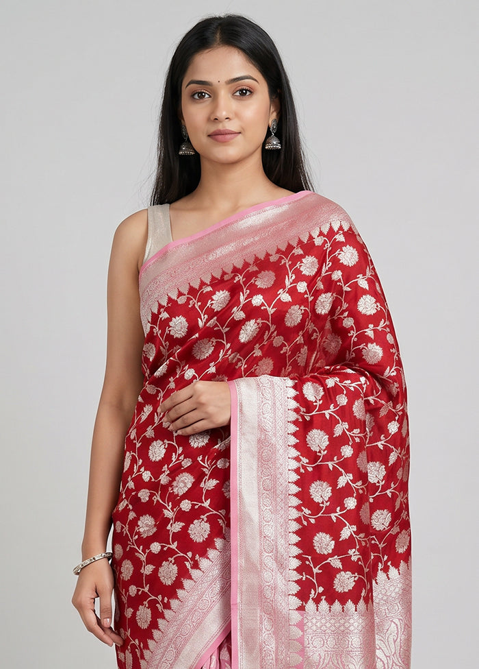 Maroon Handloom Pure Georgette Saree With Blouse Piece