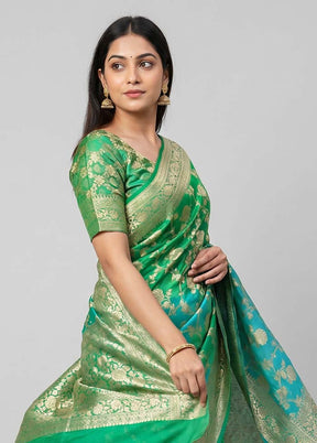 Green Handloom Pure Georgette Saree With Blouse Piece