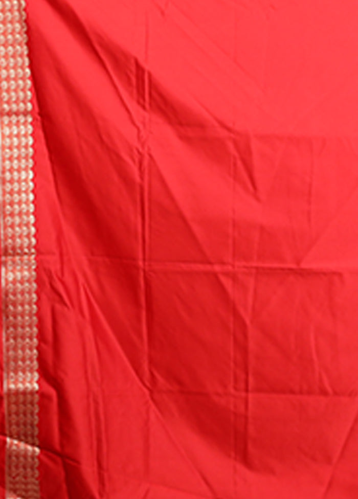 Red Handloom Banarasi Pure Silk Saree With Blouse Piece