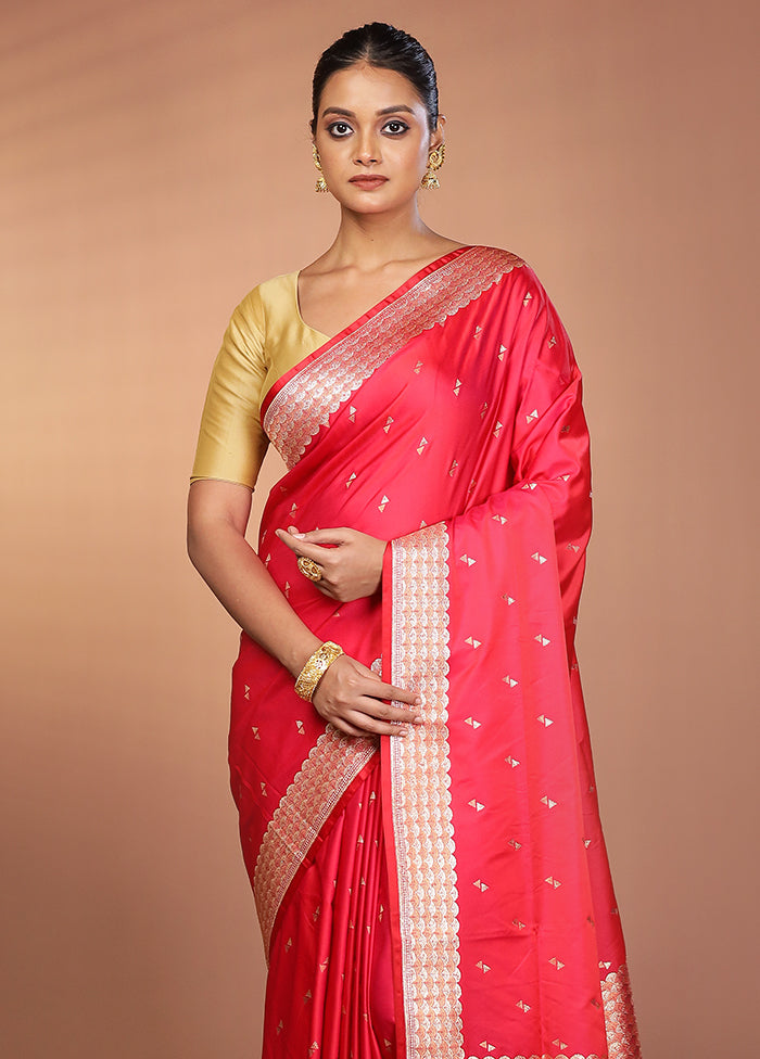 Pink Handloom Banarasi Pure Silk Saree With Blouse Piece