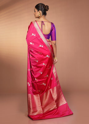 Pink Handloom Banarasi Pure Silk Saree With Blouse Piece