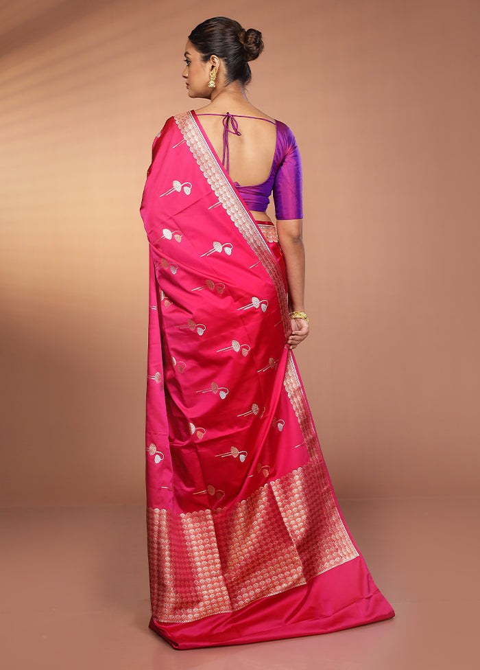 Pink Handloom Banarasi Pure Silk Saree With Blouse Piece