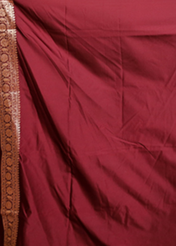 Maroon Handloom Banarasi Pure Silk Saree With Blouse Piece