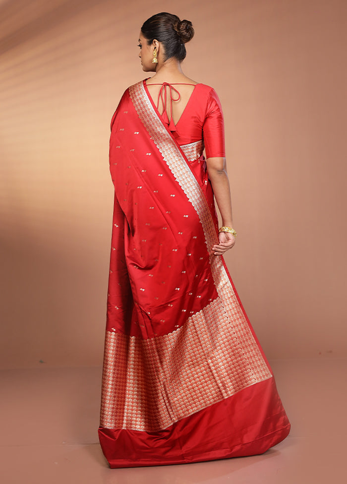 Maroon Handloom Banarasi Pure Silk Saree With Blouse Piece