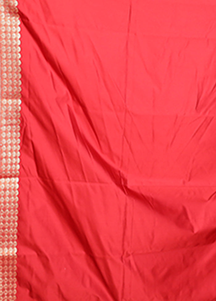 Maroon Handloom Banarasi Pure Silk Saree With Blouse Piece