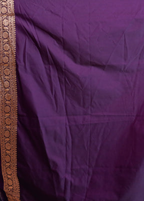 Purple Handloom Banarasi Pure Silk Saree With Blouse Piece