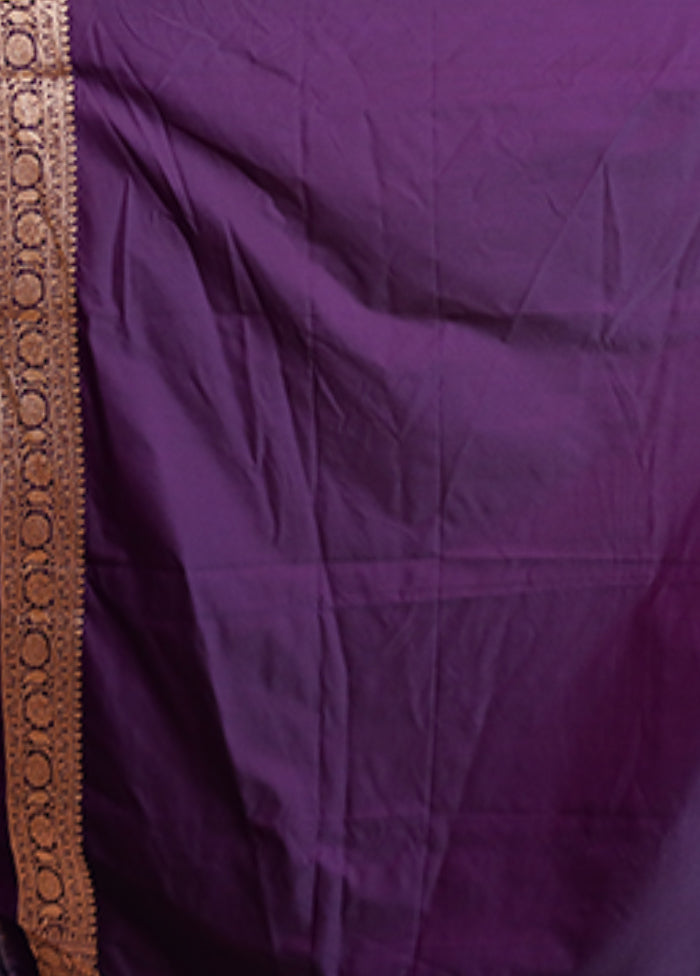 Purple Handloom Banarasi Pure Silk Saree With Blouse Piece
