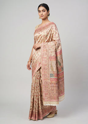 Cream Dupion Silk Saree With Blouse Piece