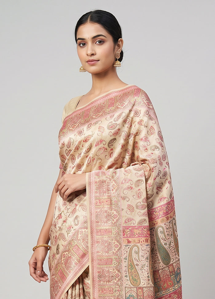 Cream Dupion Silk Saree With Blouse Piece