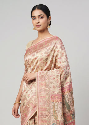 Cream Dupion Silk Saree With Blouse Piece