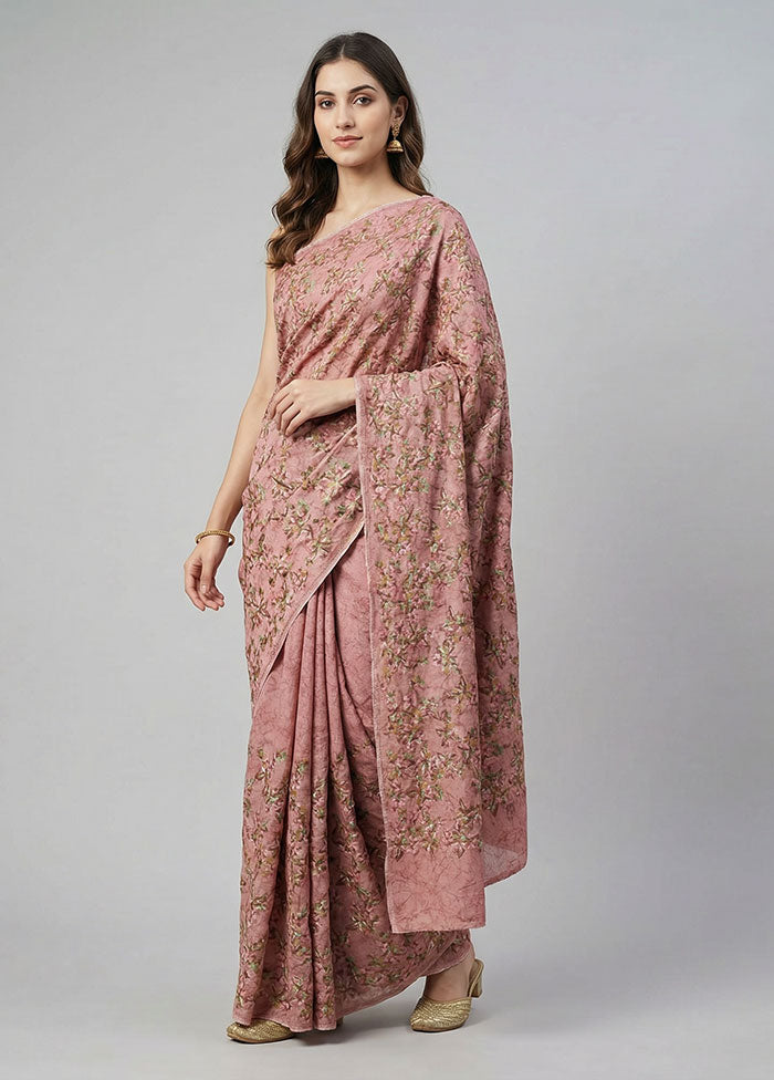 Pink Chiffon Silk Saree With Blouse Piece