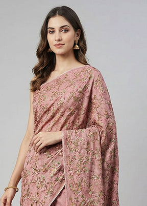 Pink Chiffon Silk Saree With Blouse Piece