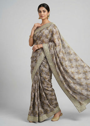 Cream Chiffon Silk Saree With Blouse Piece