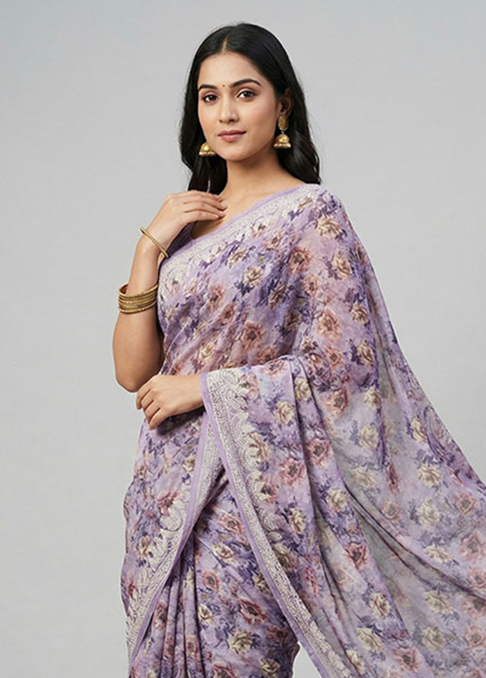 Purple Chiffon Silk Saree With Blouse Piece