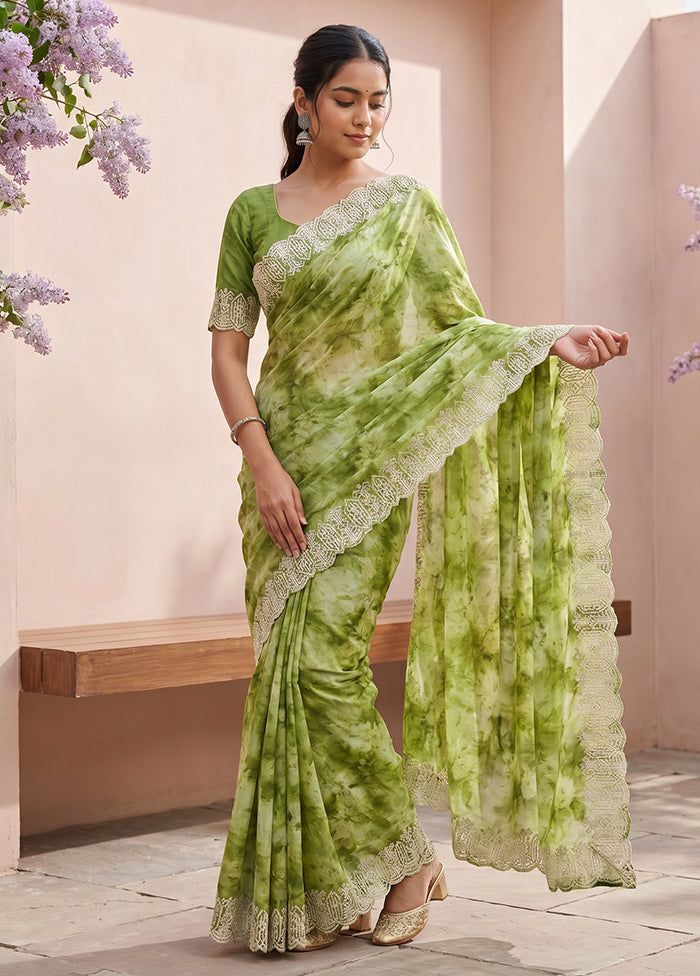 Green Chiffon Silk Saree With Blouse Piece