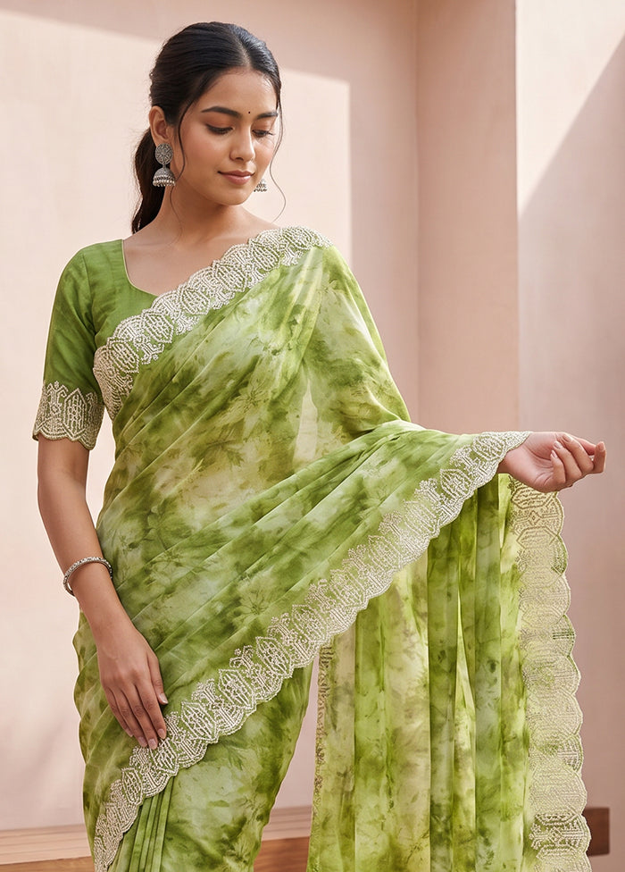 Green Chiffon Silk Saree With Blouse Piece