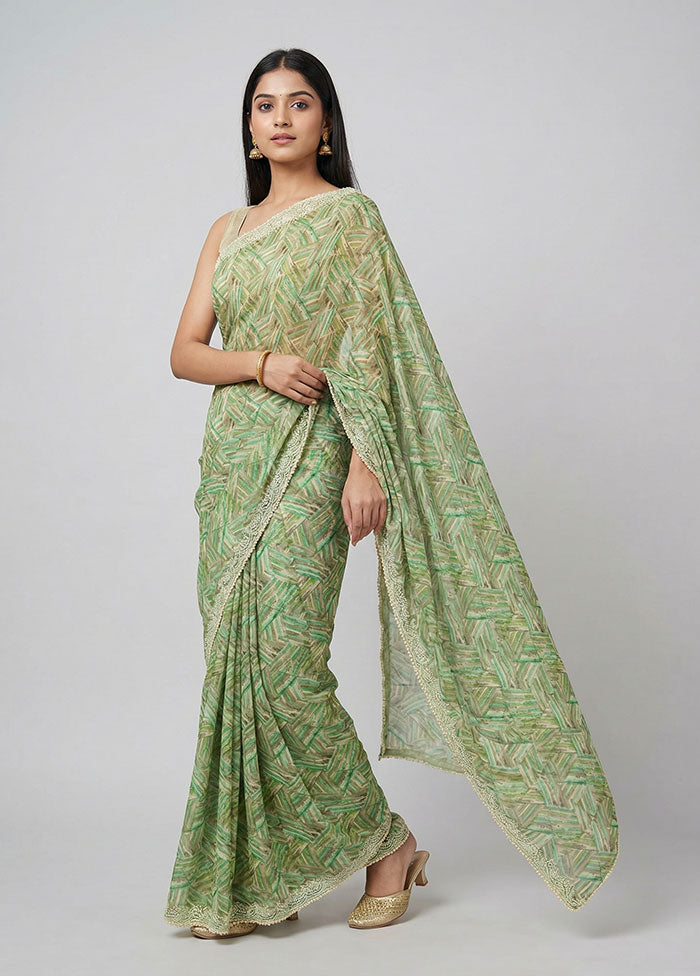 Green Chiffon Silk Saree With Blouse Piece