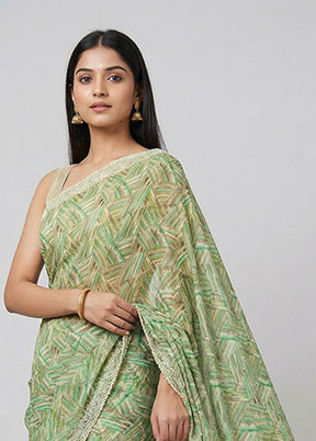Green Chiffon Silk Saree With Blouse Piece