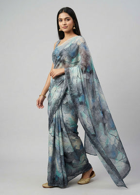 Grey Chiffon Silk Saree With Blouse Piece