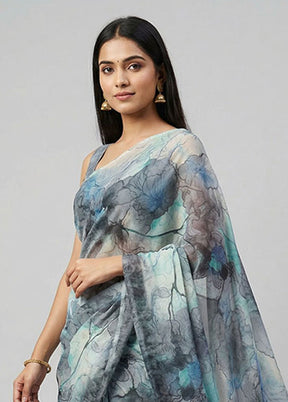 Grey Chiffon Silk Saree With Blouse Piece