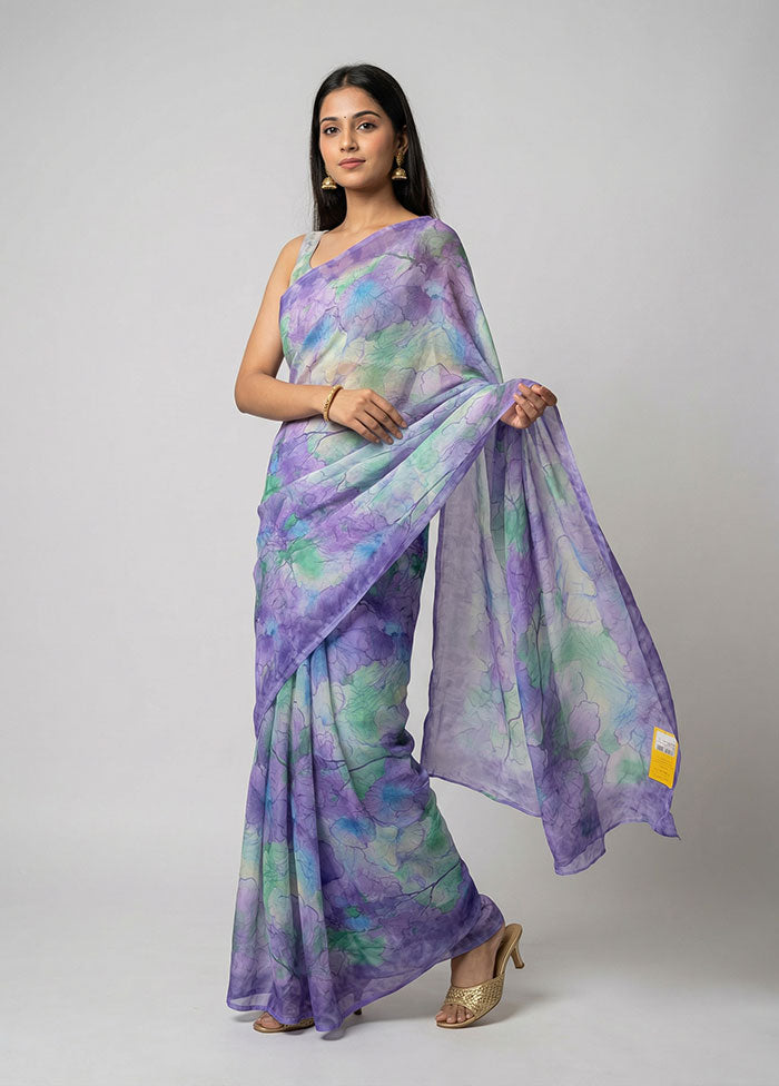 Purple Chiffon Silk Saree With Blouse Piece