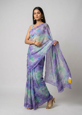 Purple Chiffon Silk Saree With Blouse Piece