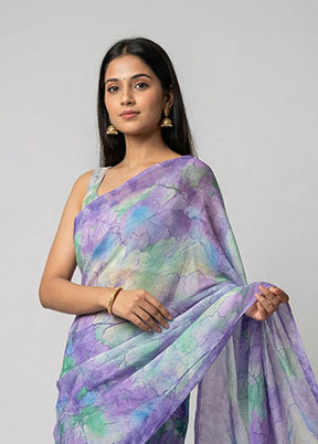 Purple Chiffon Silk Saree With Blouse Piece