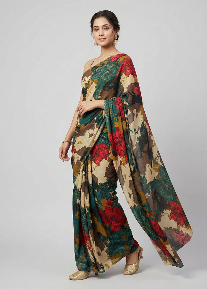 Multicolor Chiffon Silk Saree With Blouse Piece