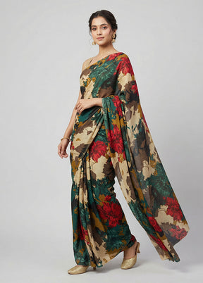 Multicolor Chiffon Silk Saree With Blouse Piece